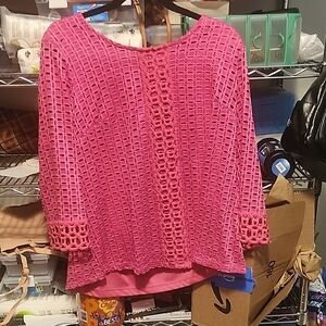 TanJay Vibrant Pink Crochet Knit Top